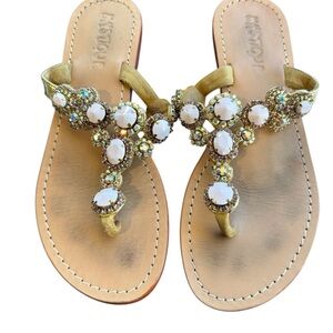 Mystique Boutique Gold and White Embellished Sandals